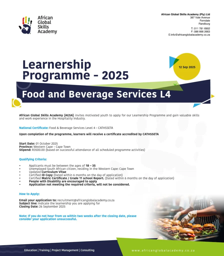 AGSA & CATHSSETA 2025 Learnership