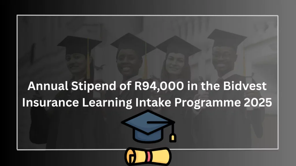 Annual Stipend of R94,000 in the Bidvest Insurance Learning Intake Programme 2025