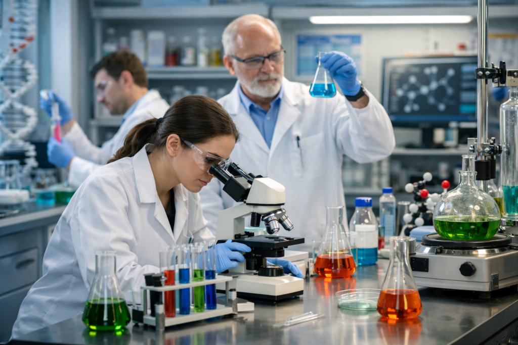 Scientists conducting experiments in the lab