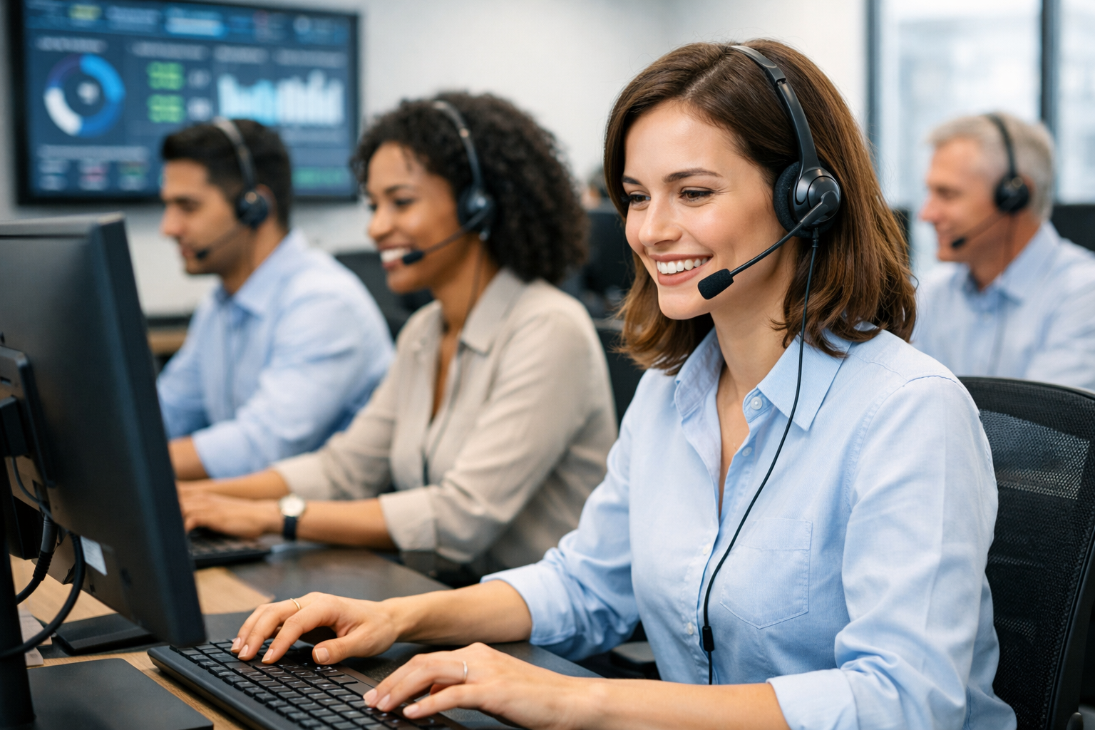 Busy call center in action