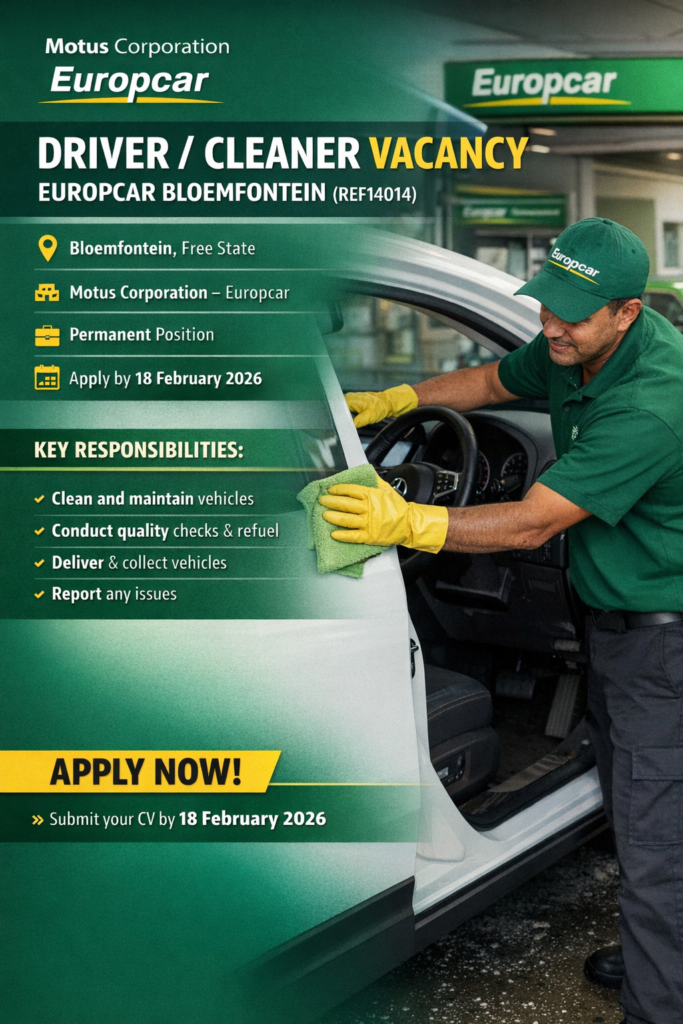 Driver cleaner vacancy at Europcar Bloemfontein