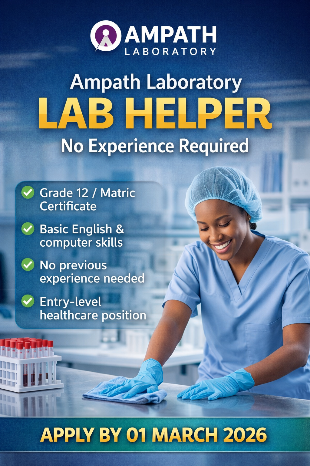 Lab helper recruitment at Ampath Laboratory