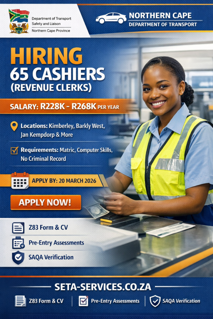 Northern Cape Department of Transport Hiring 65 Cashiers (Revenue Clerks) – Apply Before 20 March 2026 1 ChatGPT Image Mar 8 2026 08 41 35 PM