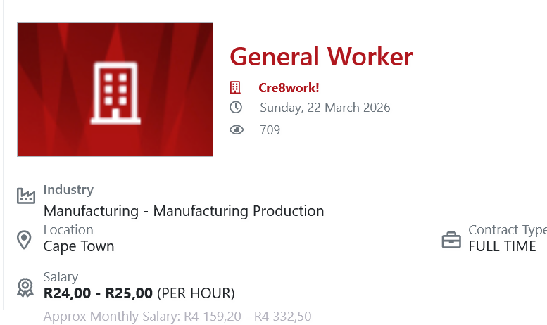 Stores/Admin Assistant Vacancy – Manufacturing Production, Montagu Gardens, Cape Town | Tower Group 3 Screenshot 2026 03 22 at 19 02 27 General Workers Job Mail