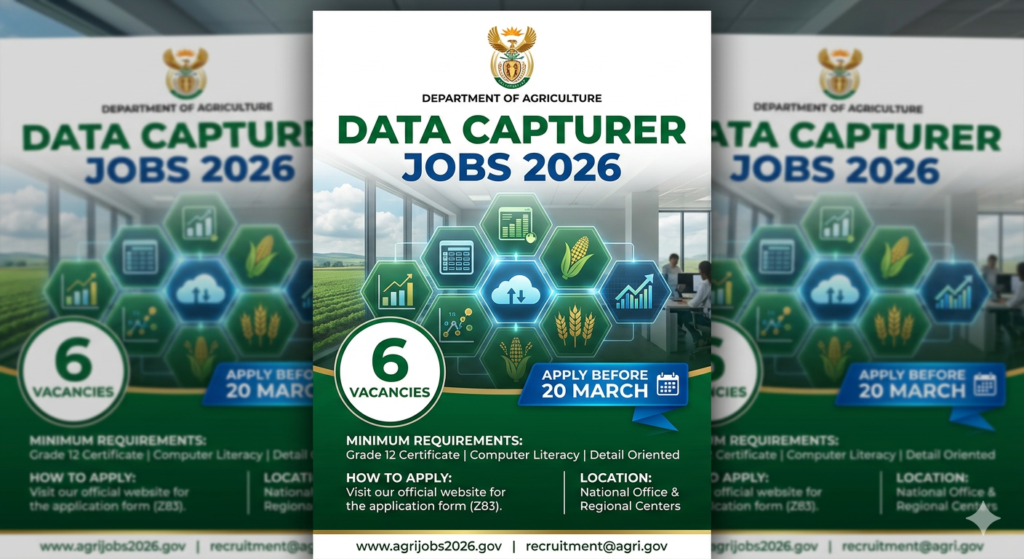 Data Capturer Jobs 2026 – Department of Agriculture | 6 Vacancies | Apply Before 20 March 1 image 35085439