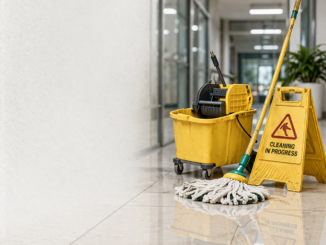 Cleaning station in modern lobby