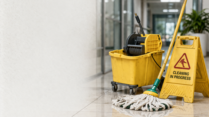 Cleaning station in modern lobby